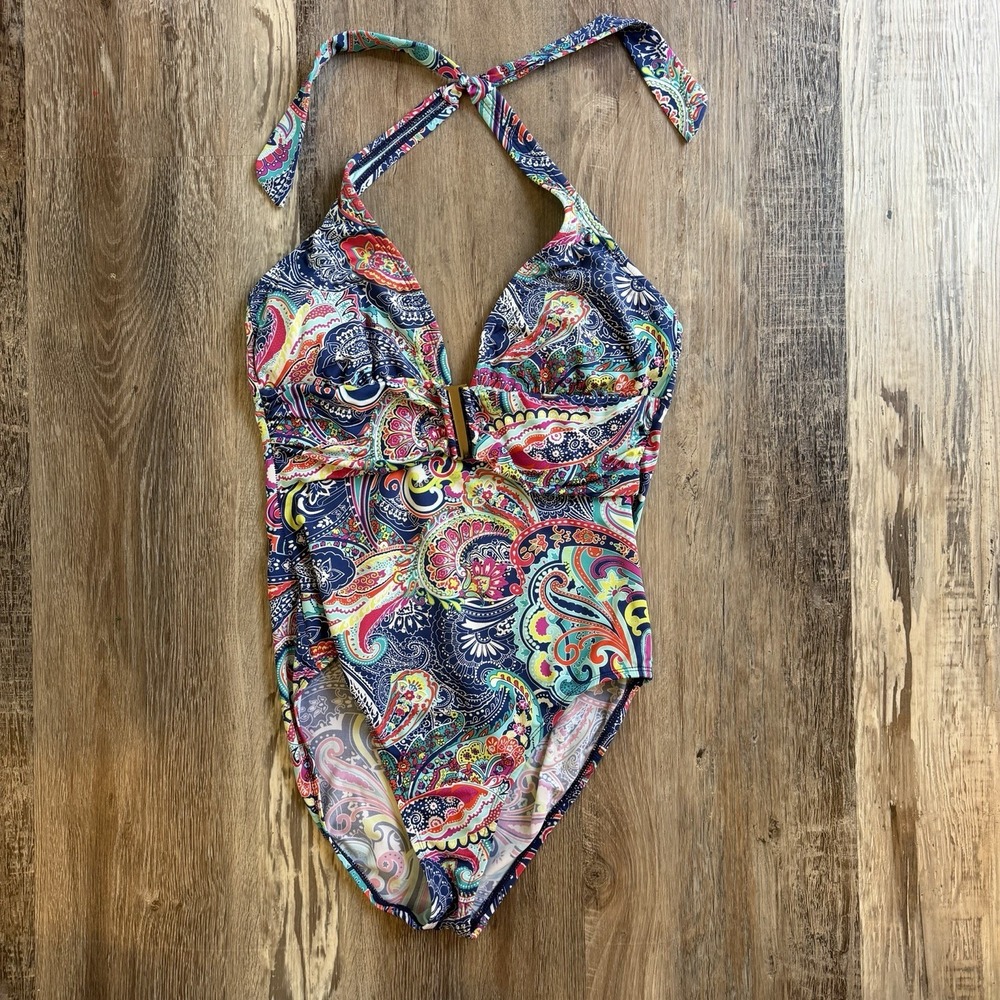 Women's Size 12‎ LIZ CLAIBORNE Blue Paisley Design One-Piece Swimsuit